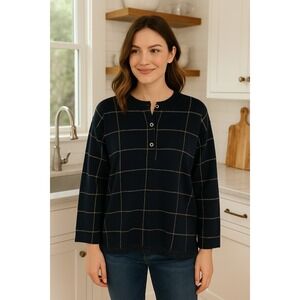 Karen Lessly Black Gold Plaid Sweater Women's Size Petite M PM